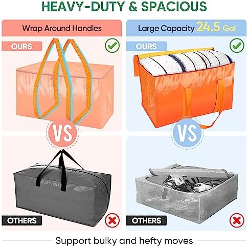 BALEINE 8-Pack Oversized Moving Bags with Reinforced Handles, Heavy-Duty Storage Tote for Clothes, Moving Supplies (Orange, 8-Pack)