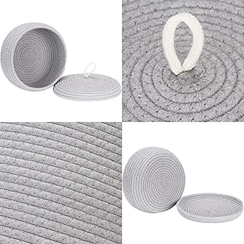 Sea Team Round Woven Cotton Rope Storage Basket with Lid, Gray | Lidded Knitted Decorative Storage Bin, Pot, Caddy, Organizer, Container for Snacks, Towels, Plants, 10 x 4.5 Inches