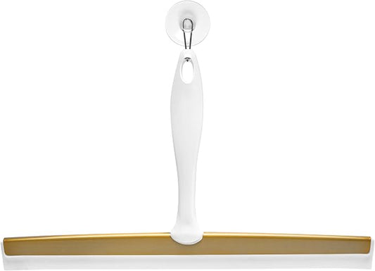 iDesign Bathroom Shower Squeegee, White/Soft Brass | Wall Hook Included