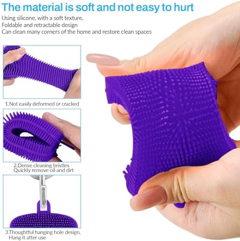 5 Pack Silicone Dish Sponges for Kitchen, Double Sided Silicone Dish Scrubber, Multipurpose Kitchen Scrubber Sponge, Vegetable Brush (Purple)