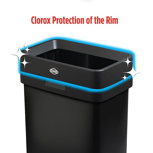 Clorox Slim Open Top Stainless Steel Trash Can, Matte Black, 13 Gal / 50L | Narrrow Rectangular Garbage Bin with Hinged Rim Protection for Commercial Spaces, Kitchen, and Office Use