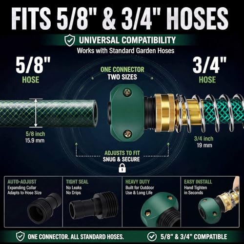 Pangda 2 Pack Garden Hose Mender Repair, Fits 5/8" or 3/4" Garden Hoses, Rust-free Poly Hose Connector with Clamp(Green, Black, Male)
