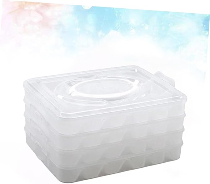 Dumpling Storage Box Four Layers PP Stackable Organizer for Freezer | 18 Slots Per Tray, Separated Grid Layout, Portable Design, for Housekeeping and Camping Use
