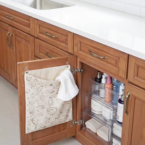 Reusable Dirty Rag Bag with Plastic Liner for Under Sink Cabinet Door