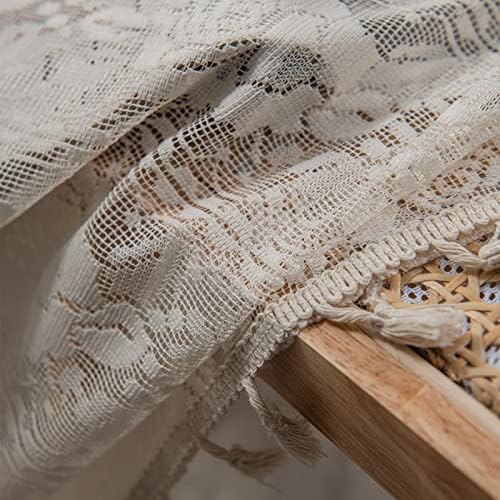Sutuo Home Beige Boho Curtains for Living Room Bedroom,Bohemian Crochet Florals Embroidery Sheer Lace Handmade Tassels Vintage Rustic Window Treatment Country Drape Rod Pocket 1 Panel 59" W x 96" L