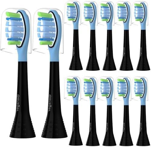 Replacement Toothbrush Heads for Philips Sonicare Toothbrush, 12 Pack Black | Tooth Brush Heads for C3 G3 W3 C2 G2 and More Click-on Handles