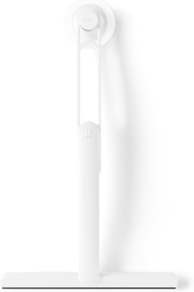 Umbra Flex Adhesive Shower Squeegee, Extendable Handle, 16-Inch, White | Rust-proof silicone blade, non-damaging wall installation, fits tiles and drywall, streak-free results, recycled plastic