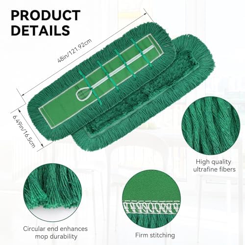 Commercial 48 Inch Dust Mop Head: Replacement Heavy Duty Sweeper and Janitorial Industrial Dust Mop Head for Floor Cleaning,Office,School,Restaurant,Hospital (Green - 48 Inch, 3 Pack)