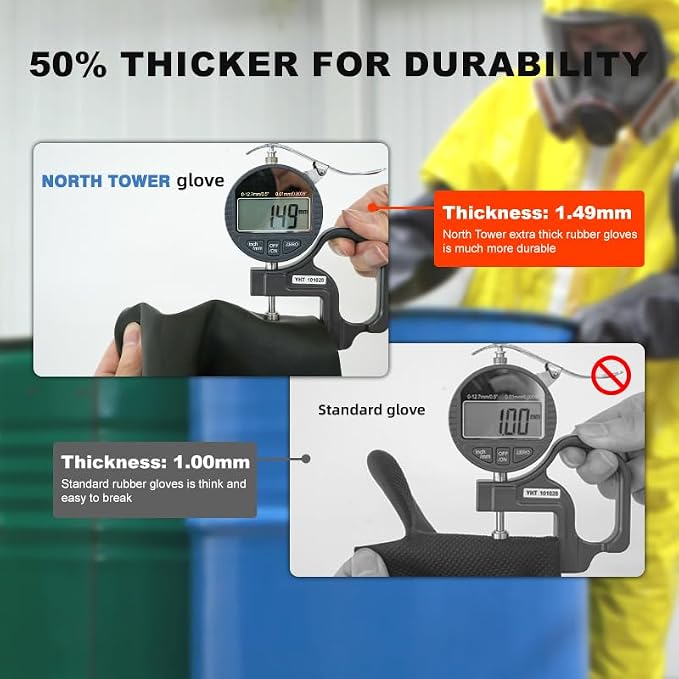 Heavy-Duty Latex Chemical Resistant Gloves - Reusable Long Rubber Dishwashing Gloves with Forearm Protection for Men - Waterproof, Industrial Safety Gear, Acid & Alkali Resistant, Oil-Proof,14“，1 Pair