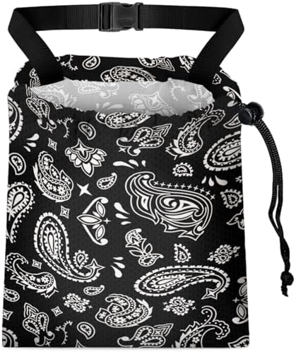 Car Trash Bag Hanging Back of Seat with Adjustable Snap Buckle Strap Cute Printed Drawstring Garbage Bags for Car-Paisley Floral Black