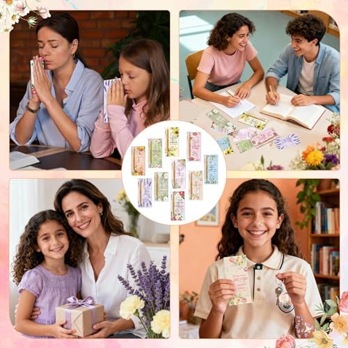 ANGOLIO Spanish Christian Religious Gifts - Back to School Gift 230P Colorful Flower Regalos Cristianos En Español Bible Verse Bamboo Pen Keychain Bookmark Stationary for Women Men VBS Church Supplies