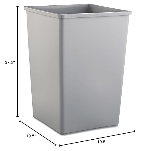 Rubbermaid Commercial Products Untouchable 35 Gal Square Trash Container Gray for Offices/Mailrooms/Classrooms/Areas of High Waste Generation