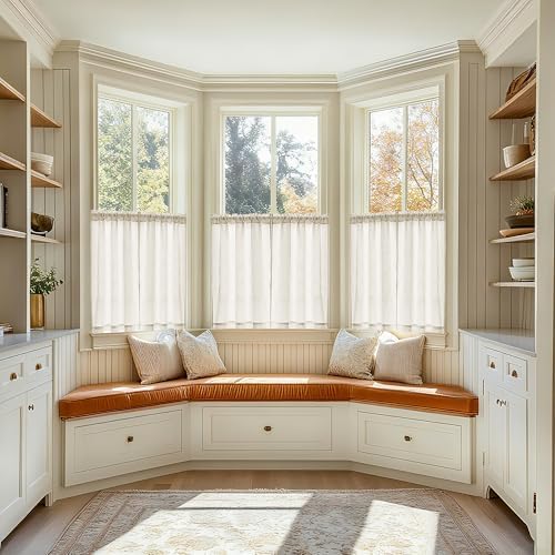 2 Panels 36 Inch Half Kitchen Curtains Sets for Bathroom RV Campers | Farmhouse Natural, Linen Drapes, Non-See-Through Privacy, Short Windows Curtains, 36 Inch Length, Rod Pocket, W30xL36
