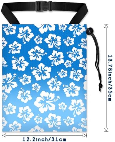 Car Trash Bag Hanging Back of Seat with Adjustable Snap Buckle Strap Cute Printed Drawstring Garbage Bags for Car-Hawaiian Floral Blue