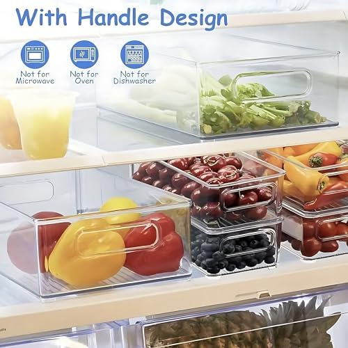 6 Pack Refrigerator Organizer Bins | 3 Sizes Stackable Clear Pantry Storage with Handles for Fridge, Freezer, Shelves, Drawer, Snack Organizer for Home & Kitchen