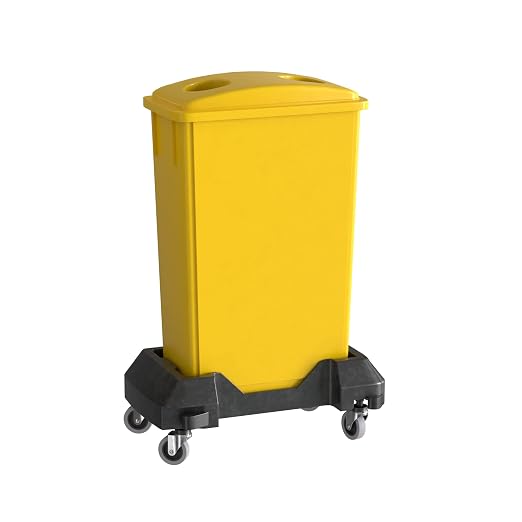 23 Gallon Yellow Slim Jim Trash Can with Bottle Lid and Dolly