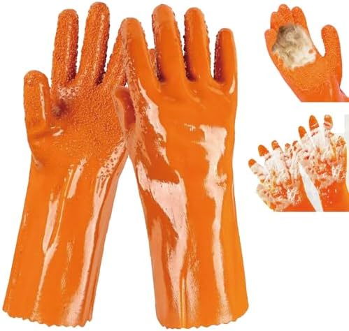 YOFANG 17.7" L Pet Grooming Bathing Gloves for Dogs & Cats | Anti-Bite & Anti-Scratch Pet Hair Removal Gloves with Soft 3500+ Particles, Waterproof Rubber Washing Gloves,Orange/Green