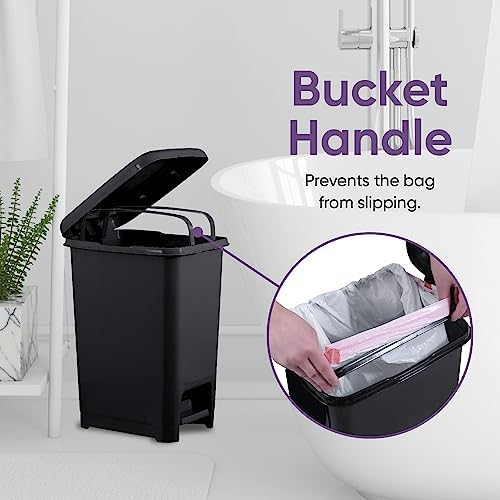 Superio Slim Step On Pedal Plastic Trash Can, Waste Bin for Under Desk, Office, Bedroom, Bathroom, Kitchen (2.5 gal) (Black)