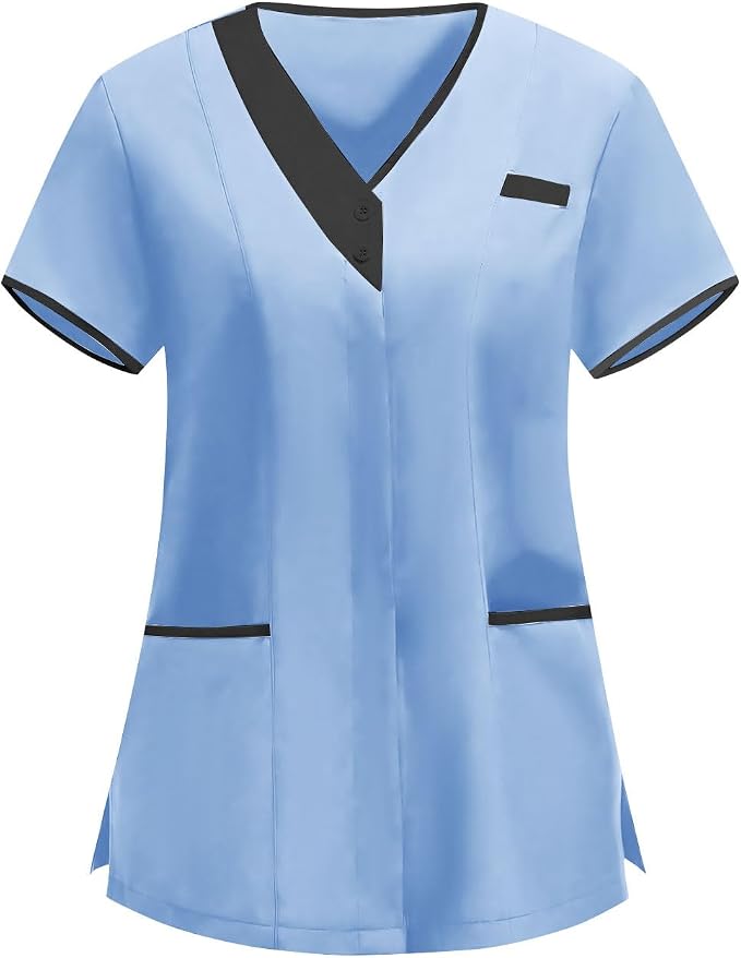 Medical Scrub Tops for Women Womens Short Sleeve Nursing Housekeeping Uniform Stretchy Workwear Cleaning Shirts