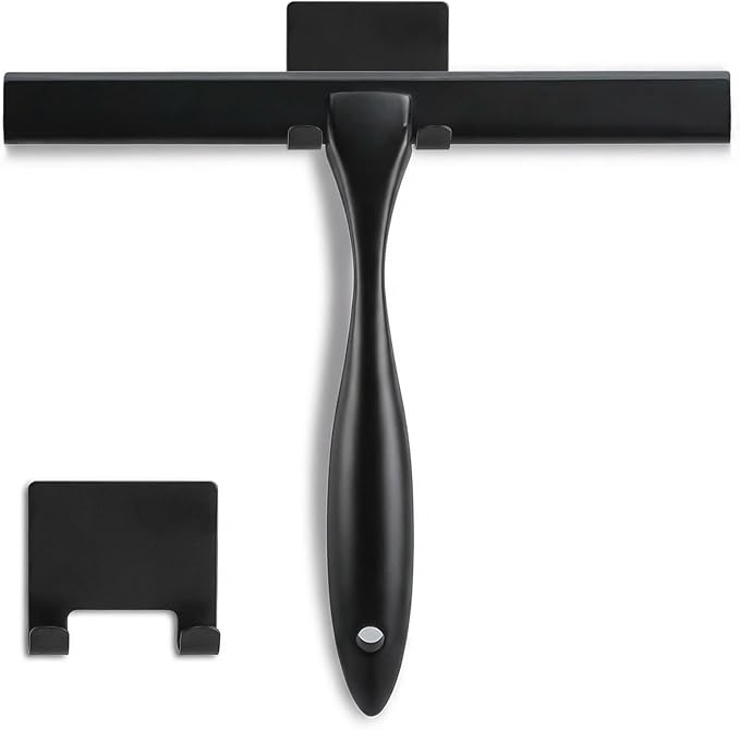 Shower Squeegee, 10-Inch Matte Black Squeegee, All-Purpose Stainless Steel Squeegee for Bathroom, Shower Doors, Mirrors, Tiles and Car Windows - 100% Streak Free