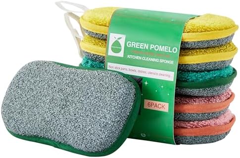 Multipurpose Sponges Kitchen,6 Pack Reusable Non-Scratch Scrub Sponge,Rough Scrubbers Side for Pots and Pans,Soft Microfiber Scrub Side for Washing Dishes