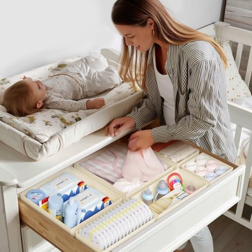 DIMJ Drawer Organizer Clothes, 36 Pack Dresser Organizer, Foldable Closet Organizers and Storage, Fabric Dresser Bins, Drawer Dividers for Nursery, Baby Clothes, Underwears, Sock (Beige)