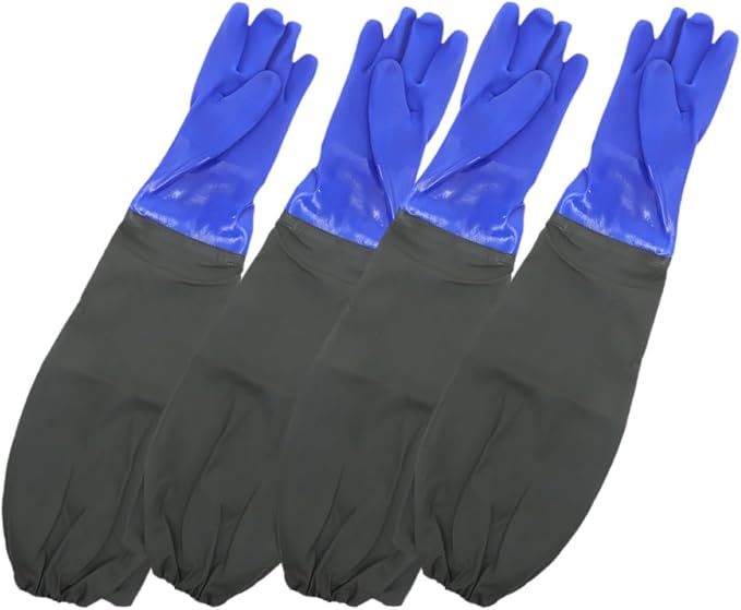 Waterproof Long Arm Rubber Gloves with Elbow-length Cuff, Blue Matte Finish, Reusable Protective Gloves for Kitchen Cleaning and Dishwashing, 2 Pairs