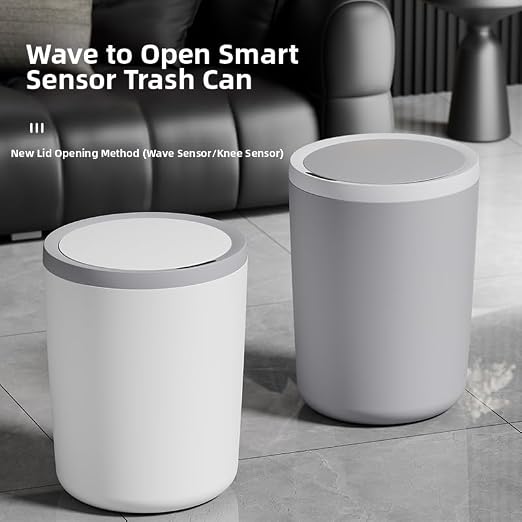 Automatic Smart Trash Can Sensor Motion Can with Lid for Bathroom Kitchen | Motion-sensing lid auto-opens within 11.8 inches, closes after 6s. Sealed odor block, low power, fit apartment hotel office.