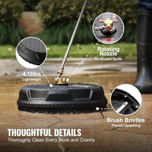 VEVOR 15 Inch Pressure Washer Surface Cleaner, 4000 PSI Universal Power Washer Accessory with 2 Extension Wands and 1/4 Inch Quick Connect, Concrete Cleaner for Driveway, Patio, Floor Cleaning | Power Accessory with 2 Extension Wands and 1/4 Inch Quick...
