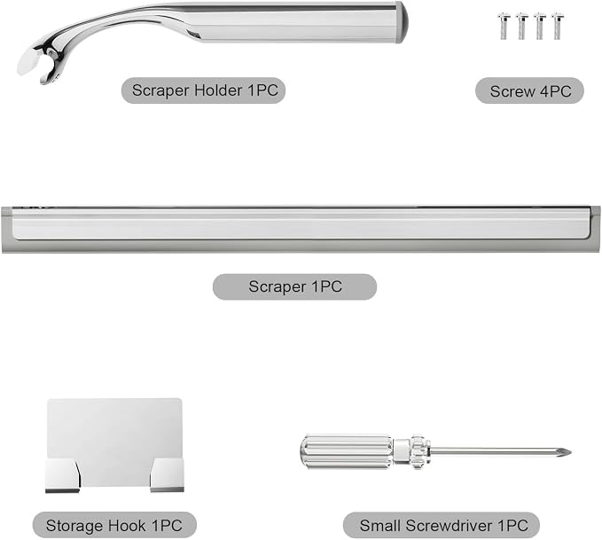 Shower Squeegee for Glass Doors, Squeegee for Shower Glass, Bathroom with Hook, Stainless Steel, 12-Inch Wide Blade for Efficient Cleaning, Perfect for Shower Glass,Tile Walls and Mirrors, Chrome