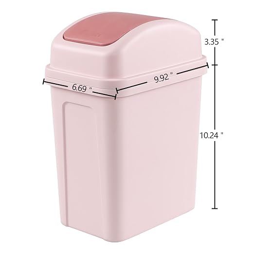 Small Trash Can, 1.8 Gallons Bathroom Garbage Can, Pink | Wastebasket with Lid Swing-Top, Compact Slim Design, Plastic Garbage Bin for Dorm, Office, Bedroom, Kitchen, Living Room
