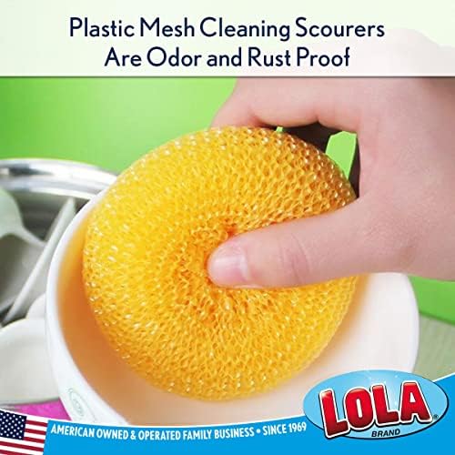 LOLA Jumbo 4" Plastic Mesh Scouring Pads, 12 Pack, Non-Scratch, Great for Pots, Dishwashing, Sinks, Appliances, Assorted Colors