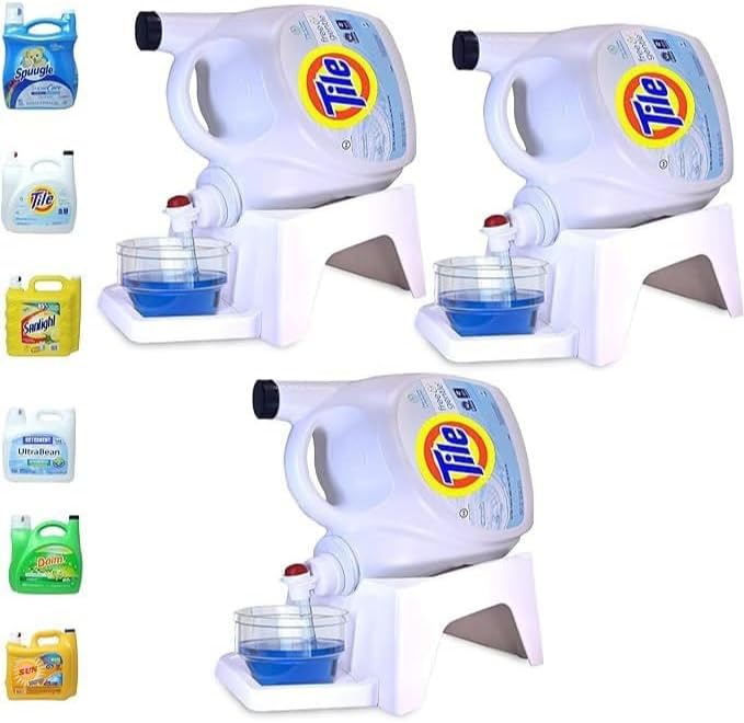 Liquid Laundry Detergent Holder Stand with Drip Tray - 3 Pack - White | Easy Pouring, Rubber Feet, Angled Stand, Fabric Softener Dispenser for Laundry Room Organization & Storage