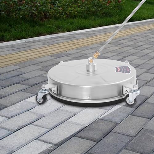 18" Pressure Washer Surface Cleaner with 4 Wheels, Stainless Steel Surface Cleaner for Driveway, Patio, Deck, Concrete, 2 Nozzles, 33.9” Pole, 1/4” Quick Connect, 5000 PSI