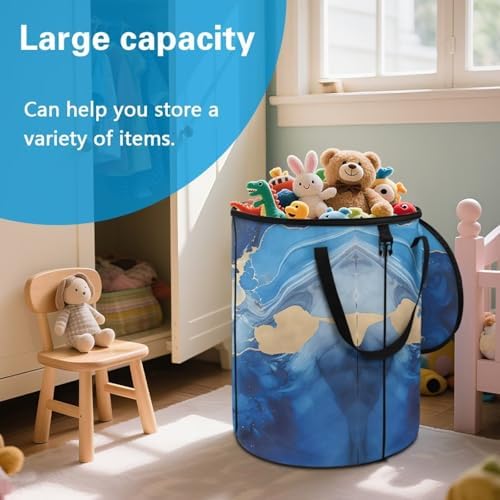 doginthehole Blue Marble Recycle Trash Can Storage Portable Trash Can Large Pop-Up Waste Bin Storage Bag for Outside Camping Beach Travel, 22.83x17.71 in