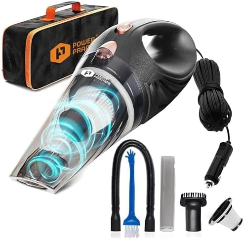 ThisWorx Handheld Car Vacuum, Portable Car Vacuum Cleaner with 16Ft Cord | 12V High Power, Lightweight Design for Car Interior, RV, Boats & Travel, Includes 3 Attachments & Storage Bag