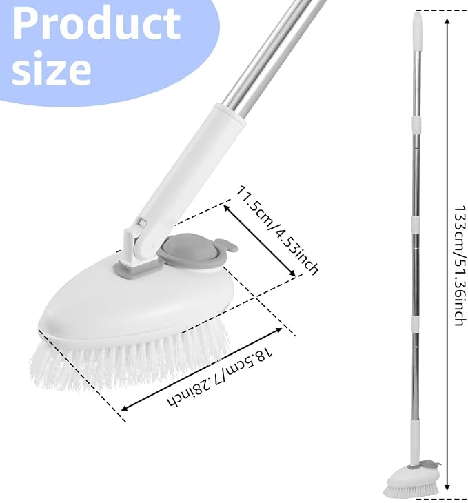 Shower Cleaner Brush Tub and Tile Scrubber with Soap Dispenser Shower Scrubbing Brush with 55.1 Inch Long Handle Bathroom Cleaning Brush with Adjustable Brush Head Floor Scrubber for Bathtub Tile