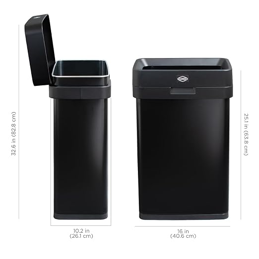 Clorox Slim Open Top Stainless Steel Trash Can, Matte Black, 13 Gal / 50L | Narrrow Rectangular Garbage Bin with Hinged Rim Protection for Commercial Spaces, Kitchen, and Office Use