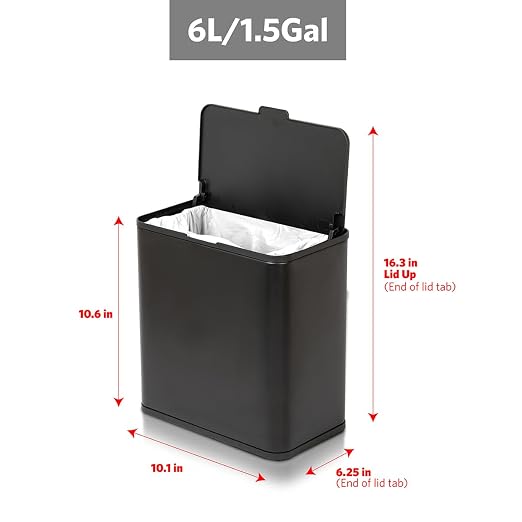 Glad Roomate Under Counter Trash Can - Space Saving Stainless Steel Waste Bin with Dual Lid and Clorox Protection - Small Black Trash Can for Kitchen Cabinet, Under Sink, or Bathroom, 1.5 Gallon (6L)
