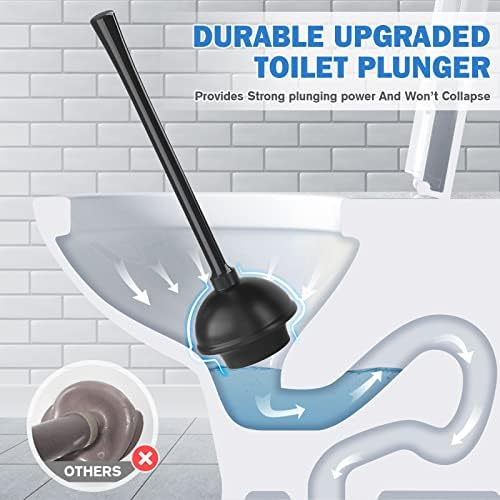 Toilet Plunger and Brush with Holder, Bowl Brush and Heavy Duty Toilet Plunger Set for 5.7-inch Toilet Drain, 2-in-1 Bathroom Cleaning Combo with Modern Caddy Stand (Black)