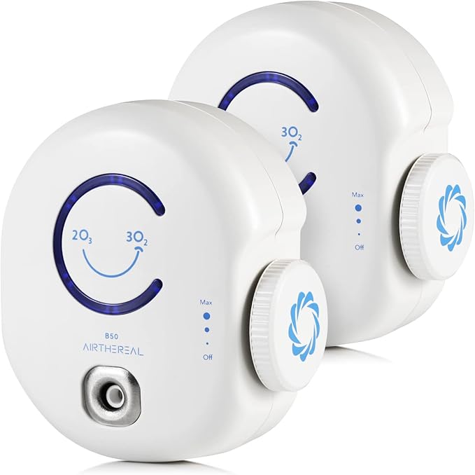Airthereal B50 Mini Ozone Generator, Plug-In Design, 320 Sq Ft, 2-Pack | Removes Odors and Sterilizes Air, Portable Design, Adjustable Ozone output of 10-50 mg/h