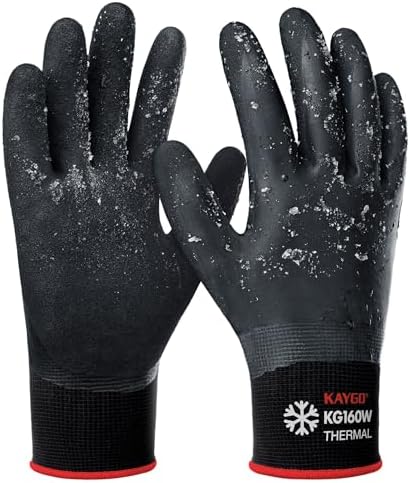 KAYGO Winter Work Gloves, Non-Slip Thermal Latex Coated | Warm & Lightweight, Excellent Grip for Freezer, Gardening, Cleaning, Washing Car,for Men & Women