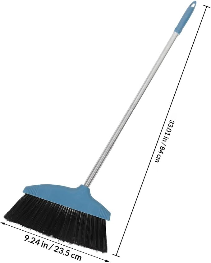 Amosfun Soft Bristle Broom with Long Metal Handle, Hair-Resistant Floor Sweeping Brush for Household Cleaning, Blue Lightweight Indoor and Outdoor Broom for Pet Hair and Dust Removal
