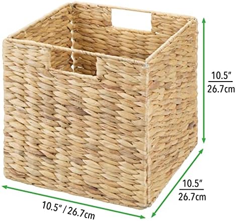 mDesign Natural Woven Hyacinth Cube Organizer Basket with Handles, Storage for Bathroom, Laundry Room Shelf or Nursery - Perfect for Cubby Storage Units - Hold Blankets and Books - 6 Pack, Natural/Tan