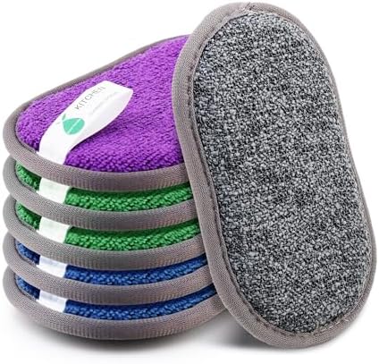 Multipurpose Sponges Kitchen,6 Pack Reusable Non-Scratch Scrub Sponge,Rough Scrubbers Side for Pots and Pans,Soft Microfiber Scrub Side for Washing Dishes