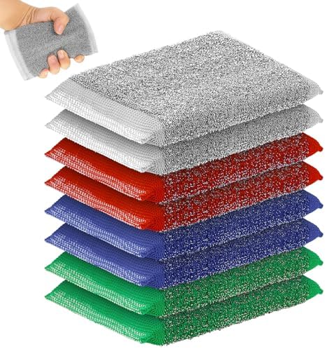 Thyle 8 Pack Steel Wool Scrubber Kitchen Sponges, Heavy Duty Non Scratch Metal Sponges, Reusable Cleaning Scrub Pads for Dishes, Pots, Pans, Sink and Tough Hard Stains (Multicolored)