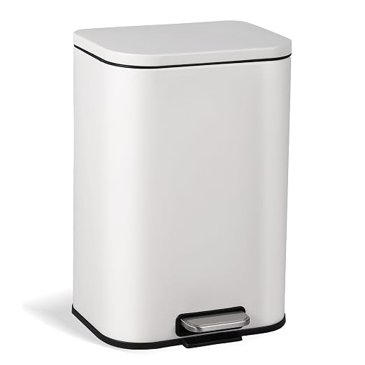 Takywep Stainless Steel Fingerprint Proof Soft Close Recycling Trash Can with Foot Pedal & Removable Inner Bucket, Rectangular Waste Bin for Kitchen Home Office Bathroom Restaurant