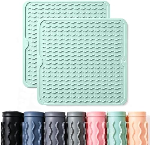 2 Pack Caketime Silicone Dish Drying Mat for Kitchen Counter Baking Cooking Grilling Tools Coffee Must Haves Household Dining Finds Simple Bathroom Dryer Work Place Covers Rubber Rug 12"x12" Green