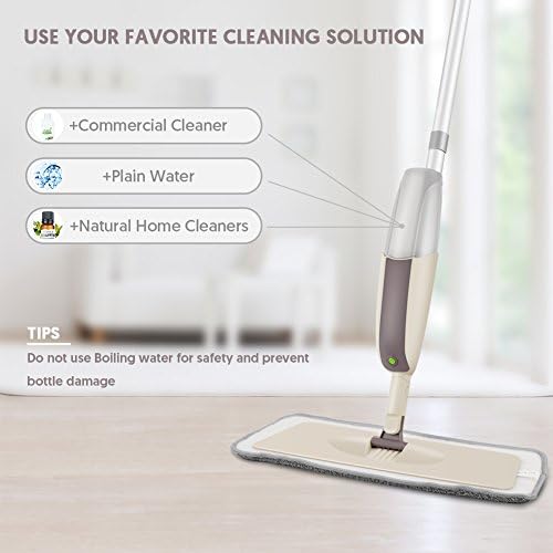HOMTOYOU Spray Mops for Floor Cleaning: Wet Mop with 3 Washable Pads | Microfiber, Multi-Surface Floor Cleaning, Wet and Dry Use, Rotating Head, 410ML Refillable Bottle