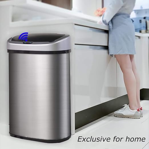 FDW | 13 Gallon Stainless Steel Trash Can with Lid | Steel | Automatic Touchless Lid with Motion Sensor | Kitchen Garbage Can with Waterproof Design | for Home, Office, Bathroom